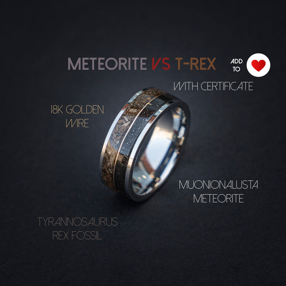 T-rex Dinosaur bone meteorite engagement ring, meteorite ring, mens ring, meteorite ring, dinosaur ring, unique ring, handmade jewelry