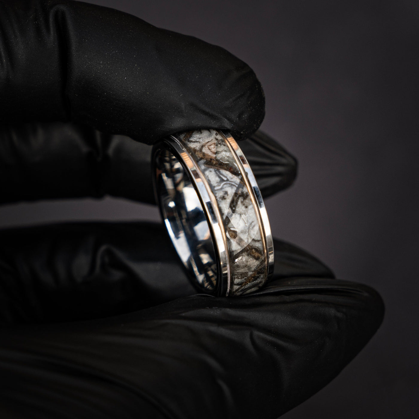 Velociraptor/Trex Dinosaur bone ring, meteorite, handmade jewelry, mens wedding band, tungsten wedding band, unique ring | Decazi