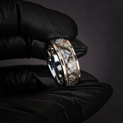 Velociraptor/Trex Dinosaur bone ring, meteorite, handmade jewelry, mens wedding band, tungsten wedding band, unique ring | Decazi