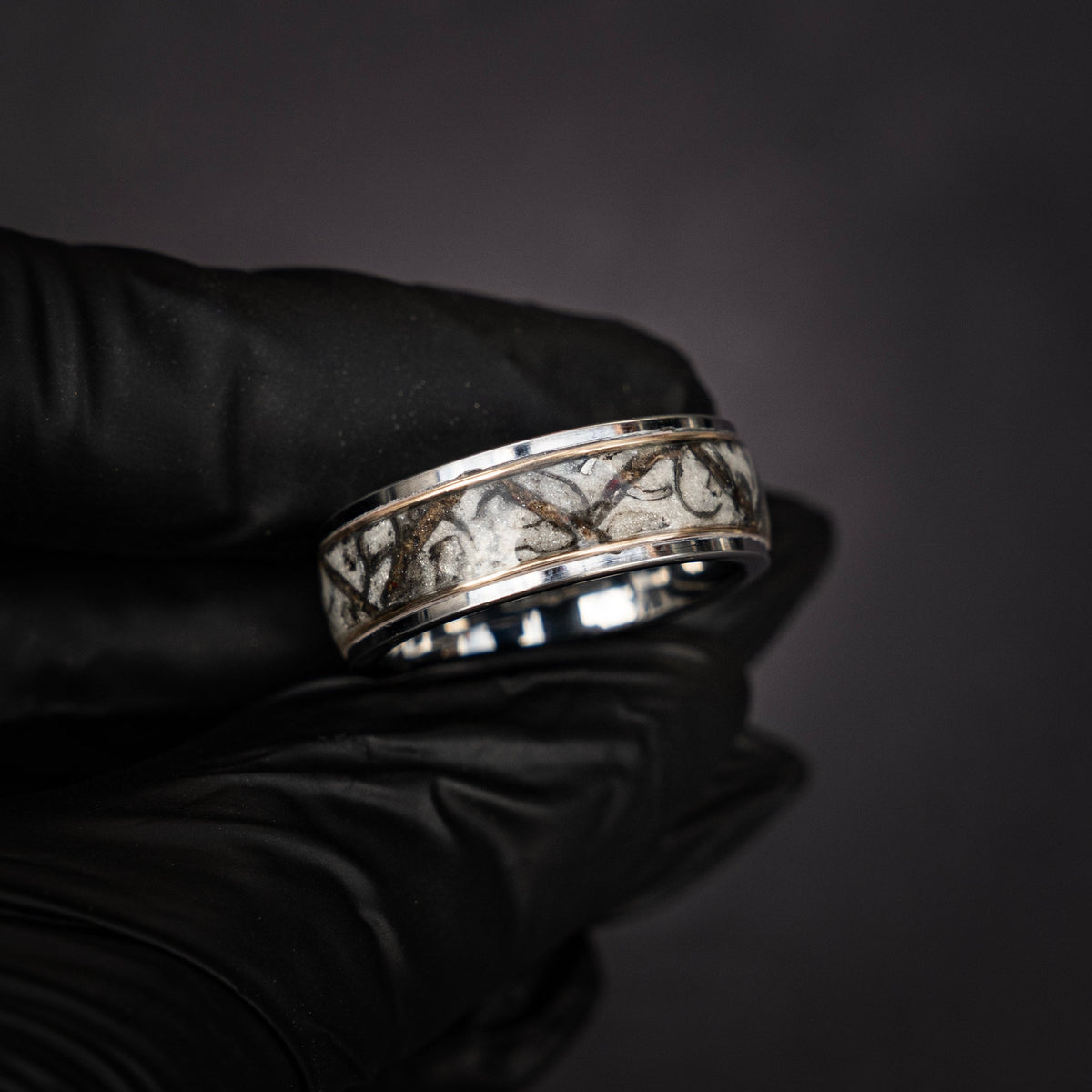 Velociraptor/Trex Dinosaur bone ring, meteorite, handmade jewelry, mens wedding band, tungsten wedding band, unique ring | Decazi