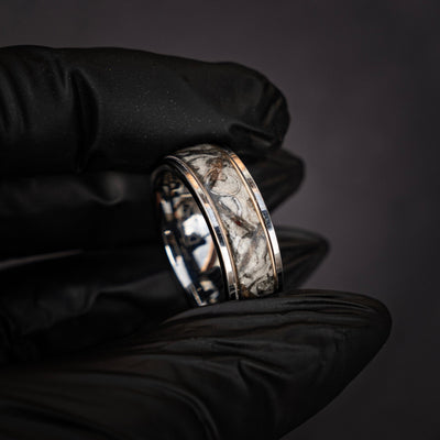 Velociraptor/Trex Dinosaur bone ring, meteorite, handmade jewelry, mens wedding band, tungsten wedding band, unique ring | Decazi