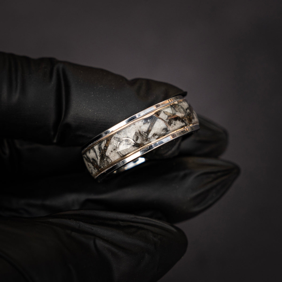 Velociraptor/Trex Dinosaur bone ring, meteorite, handmade jewelry, mens wedding band, tungsten wedding band, unique ring | Decazi