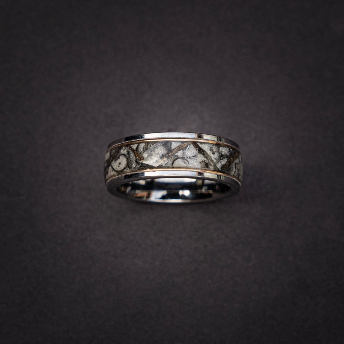 Velociraptor/Trex Dinosaur bone ring, meteorite, handmade jewelry, mens wedding band, tungsten wedding band, unique ring | Decazi