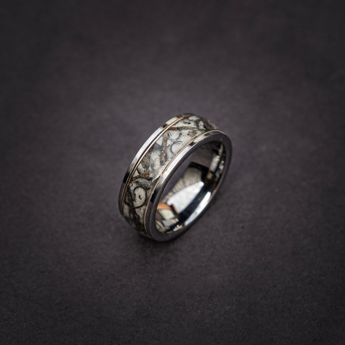 Velociraptor/Trex Dinosaur bone ring, meteorite, handmade jewelry, mens wedding band, tungsten wedding band, unique ring | Decazi