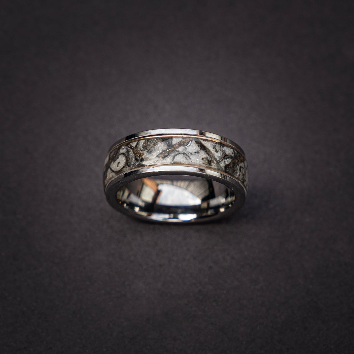 Velociraptor/Trex Dinosaur bone ring, meteorite, handmade jewelry, mens wedding band, tungsten wedding band, unique ring | Decazi