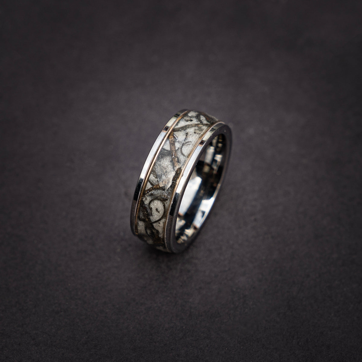 Velociraptor/Trex Dinosaur bone ring, meteorite, handmade jewelry, mens wedding band, tungsten wedding band, unique ring | Decazi
