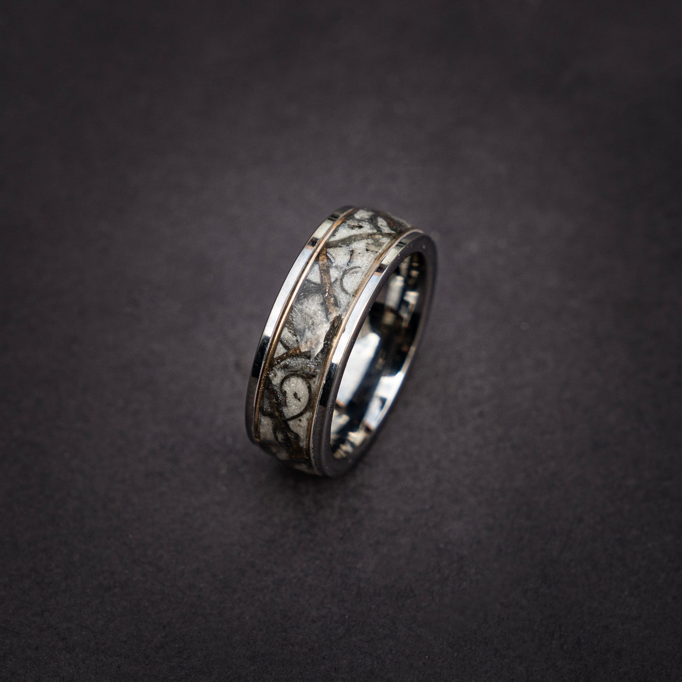 Velociraptor/Trex Dinosaur bone ring, meteorite, handmade jewelry, mens wedding band, tungsten wedding band, unique ring | Decazi