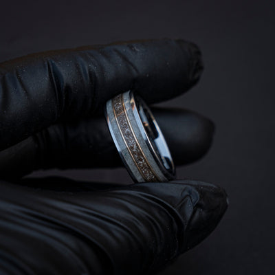 Trex Dinosaur Bone Moonstone Tungsten Ring, moon ring, Rainbow moonstone, Gemstone ring, Glow In The Dark, Men's Wedding Band, Tungsten Band