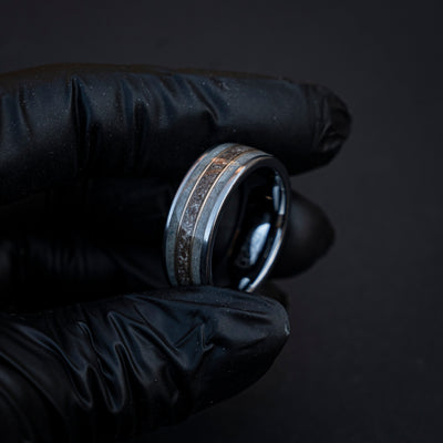 Trex Dinosaur Bone Moonstone Tungsten Ring, moon ring, Rainbow moonstone, Gemstone ring, Glow In The Dark, Men's Wedding Band, Tungsten Band