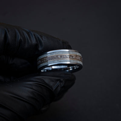 Trex Dinosaur Bone Moonstone Tungsten Ring, moon ring, Rainbow moonstone, Gemstone ring, Glow In The Dark, Men's Wedding Band, Tungsten Band