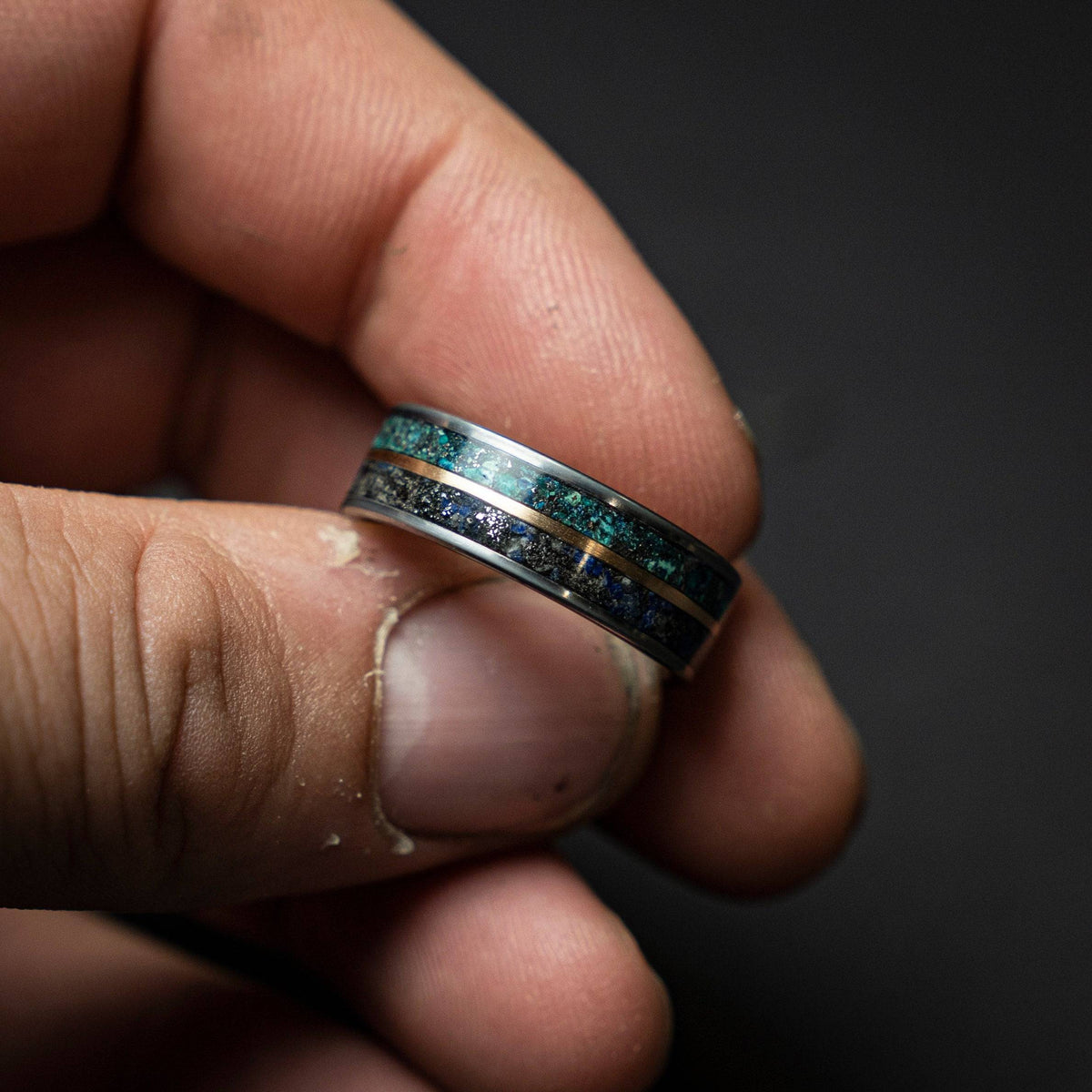 Lapis Lazuli Men's Gold Inlay Wedding Band