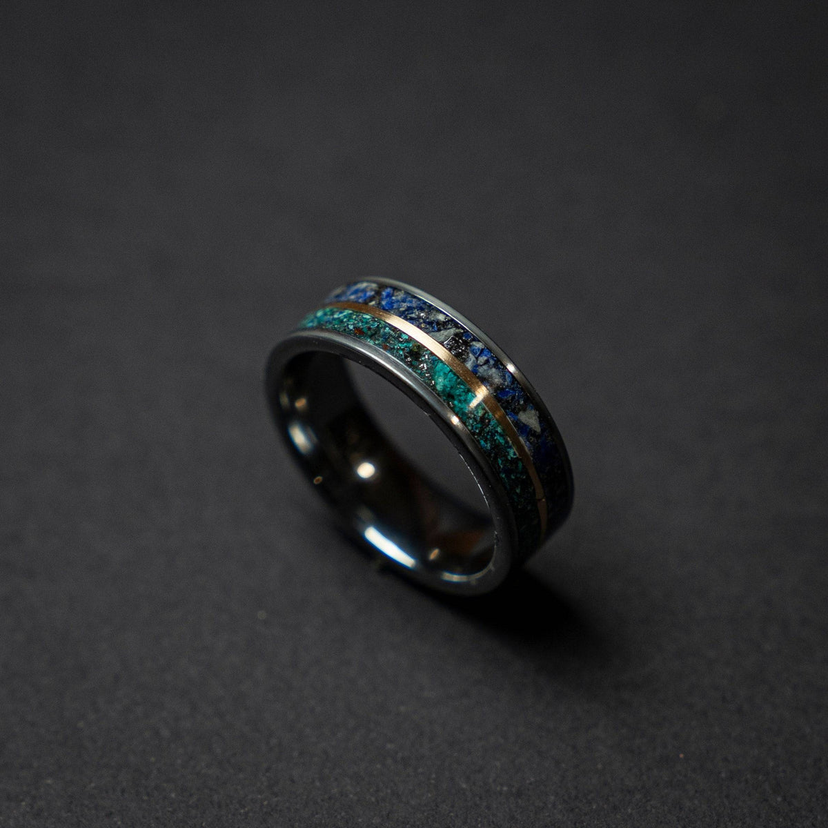 Lapis Lazuli Men's Gold Inlay Wedding Band