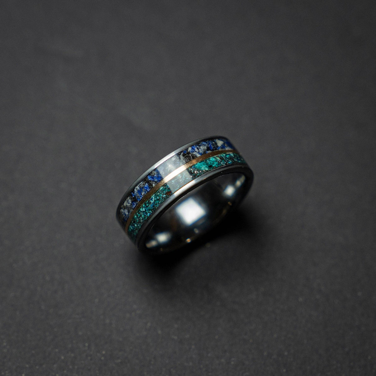 Lapis Lazuli Men's Gold Inlay Wedding Band