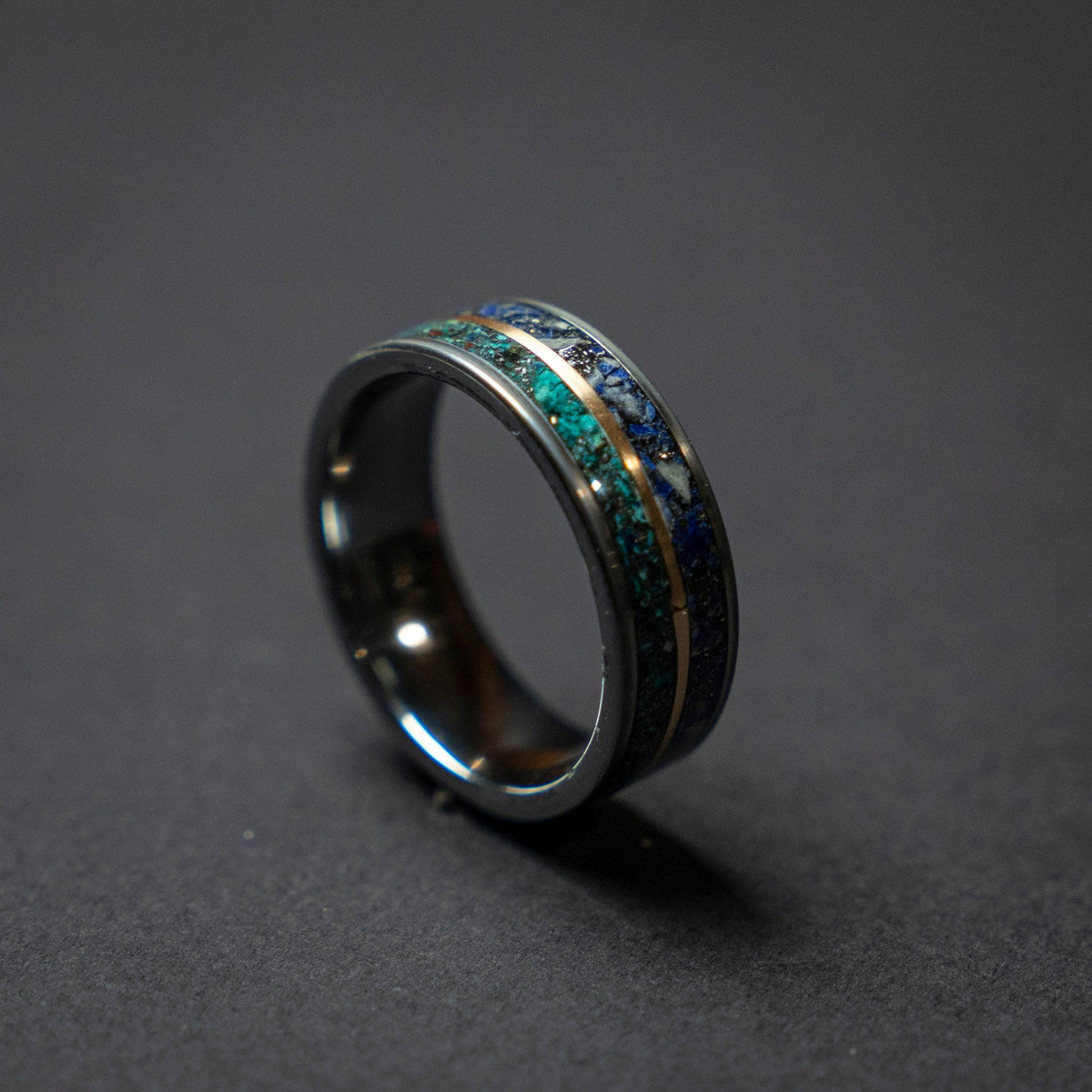 Lapis Lazuli Men's Gold Inlay Wedding Band
