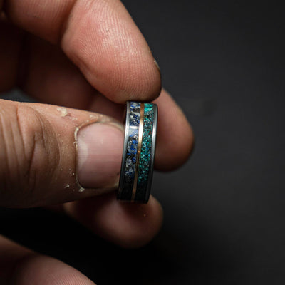 Lapis Lazuli Tungsten Ring Meteorite Dust Inlay - Decazi