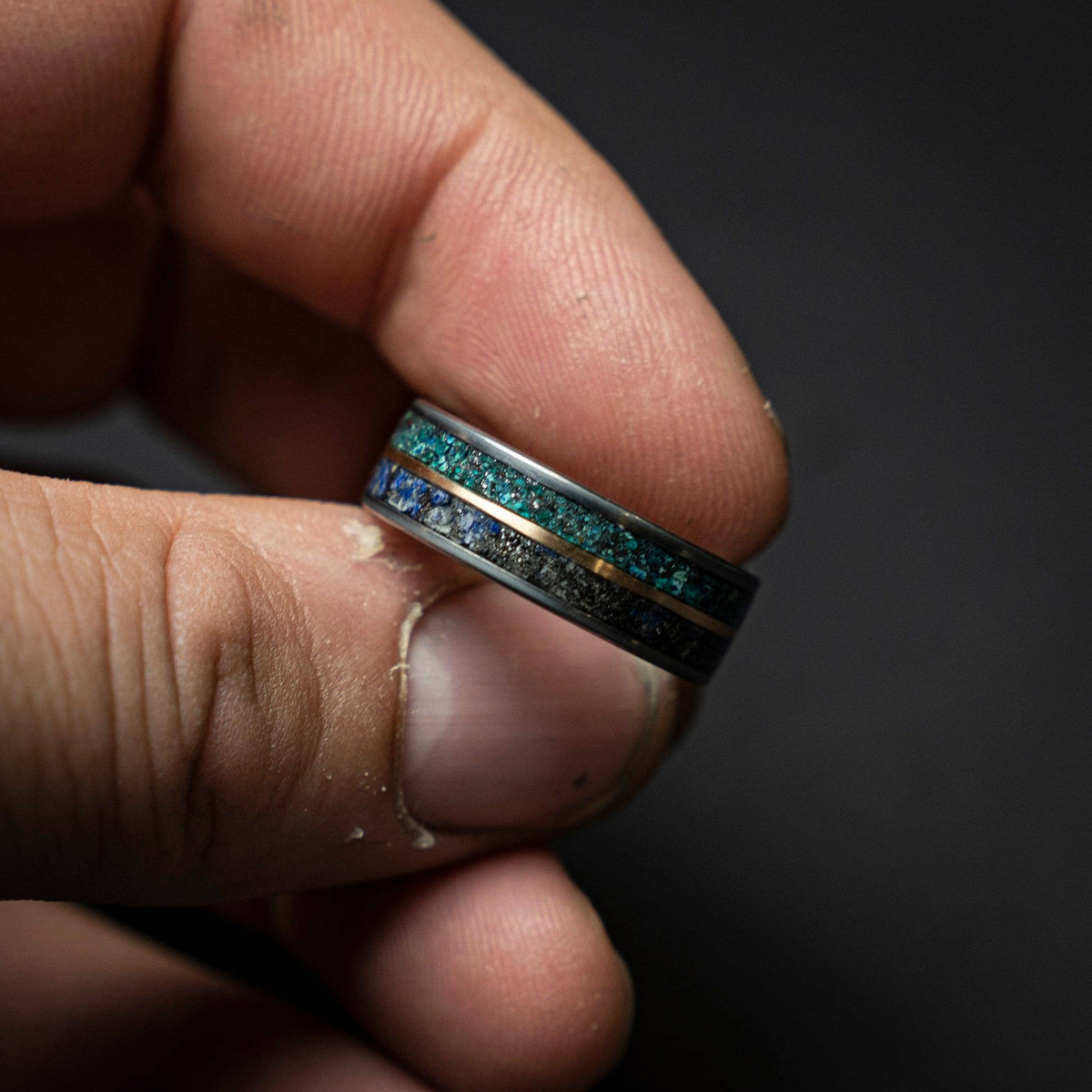 Lapis Lazuli Tungsten Ring Meteorite Dust Inlay