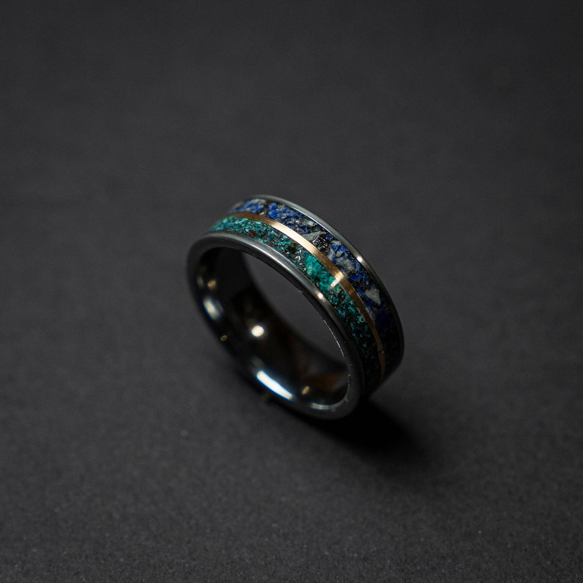 Lapis Lazuli Tungsten Ring Meteorite Dust Inlay