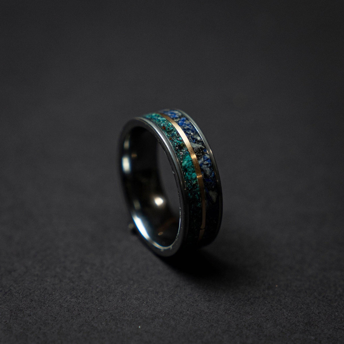 Lapis Lazuli Tungsten Ring Meteorite Dust Inlay - Decazi