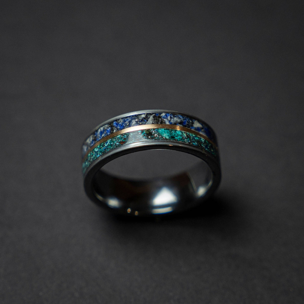 Lapis Lazuli Tungsten Ring Meteorite Dust Inlay