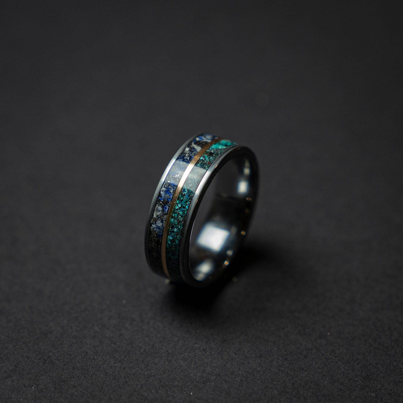 Lapis Lazuli Tungsten Ring Meteorite Dust Inlay