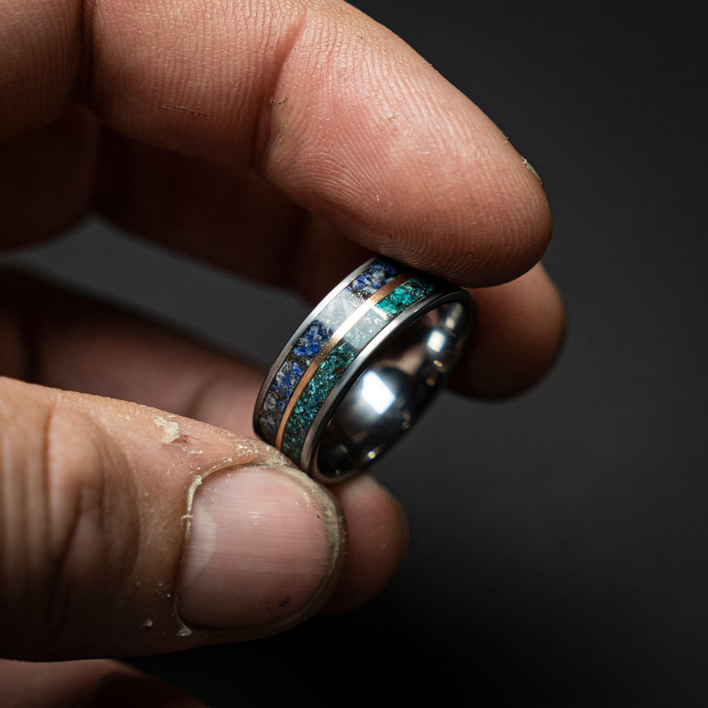 Lapis Lazuli Tungsten Ring Meteorite Dust Inlay