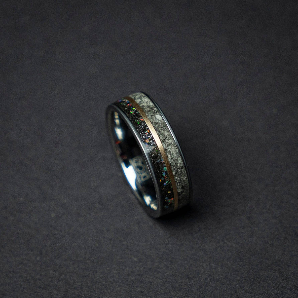 Lunar Moon Dust Ring with Meteorite & Opal