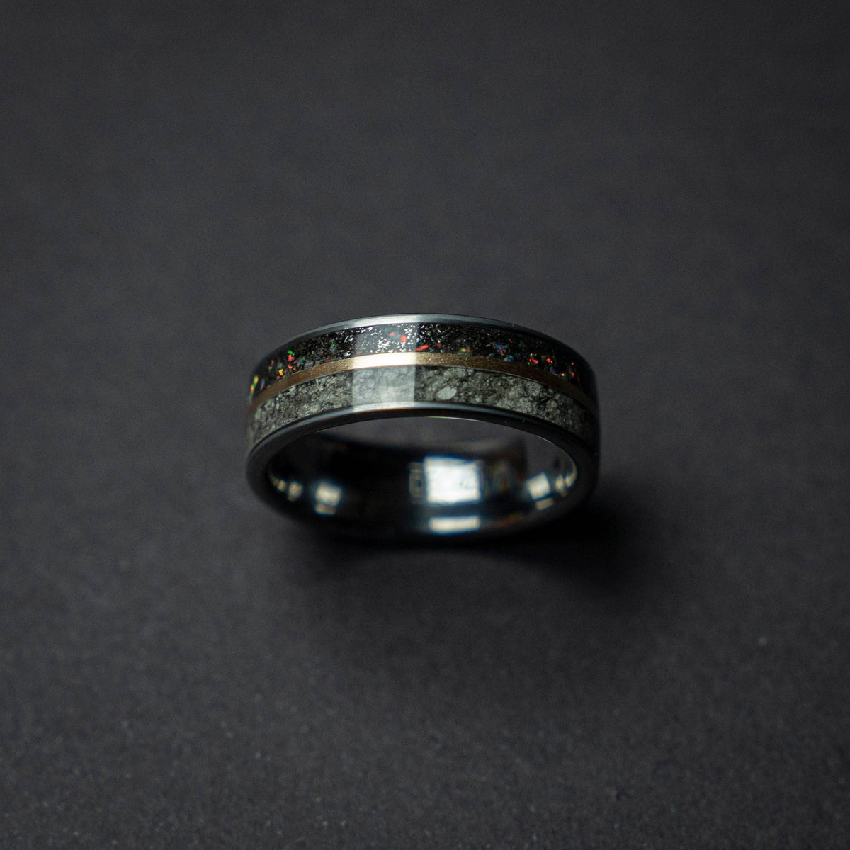 Lunar Moon Dust Ring with Meteorite & Opal