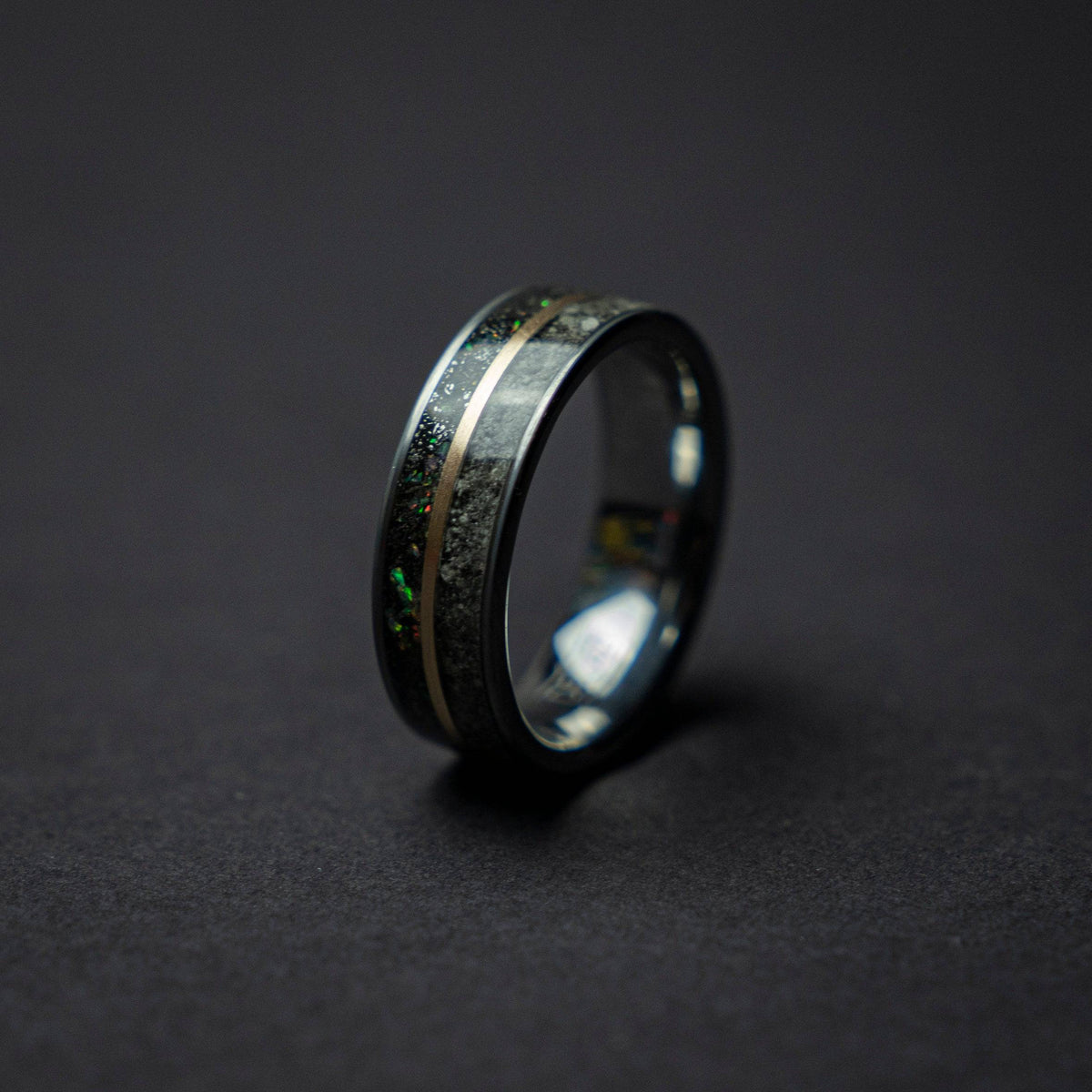 Lunar Moon Dust Ring with Meteorite & Opal