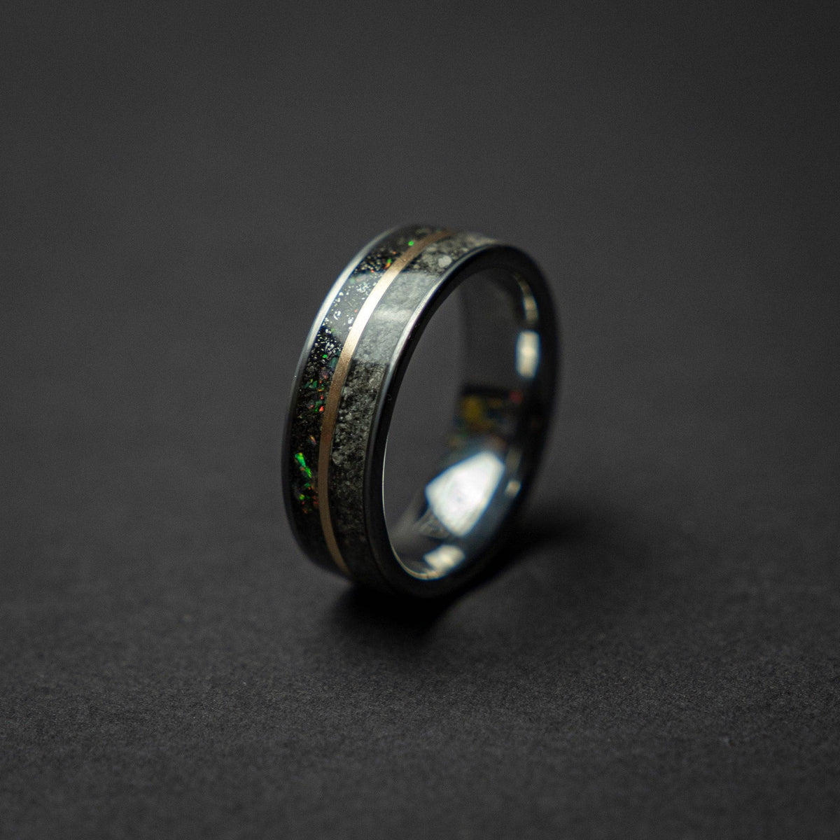 Lunar Moon Dust Ring with Meteorite & Opal