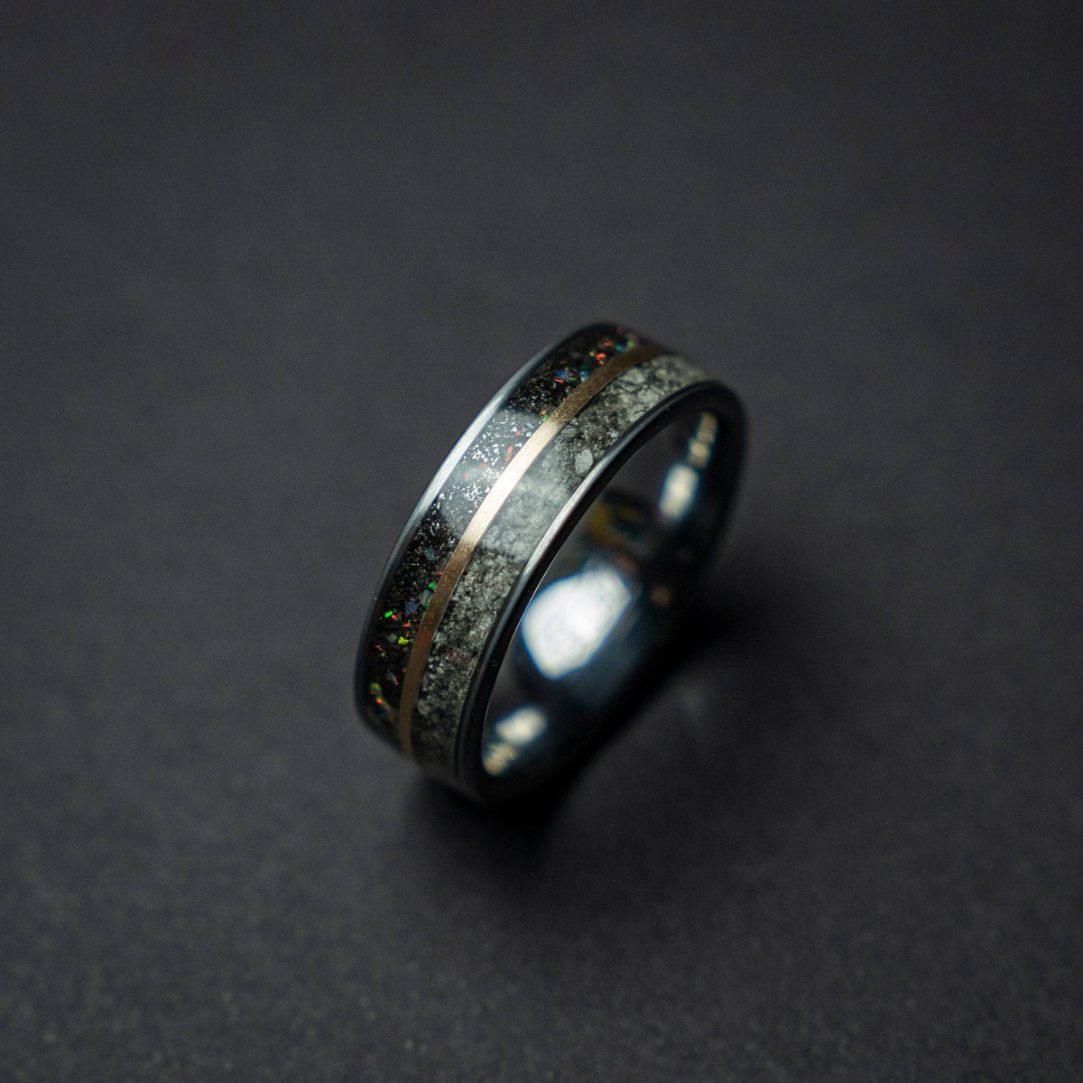 Lunar Moon Dust Ring with Meteorite & Opal