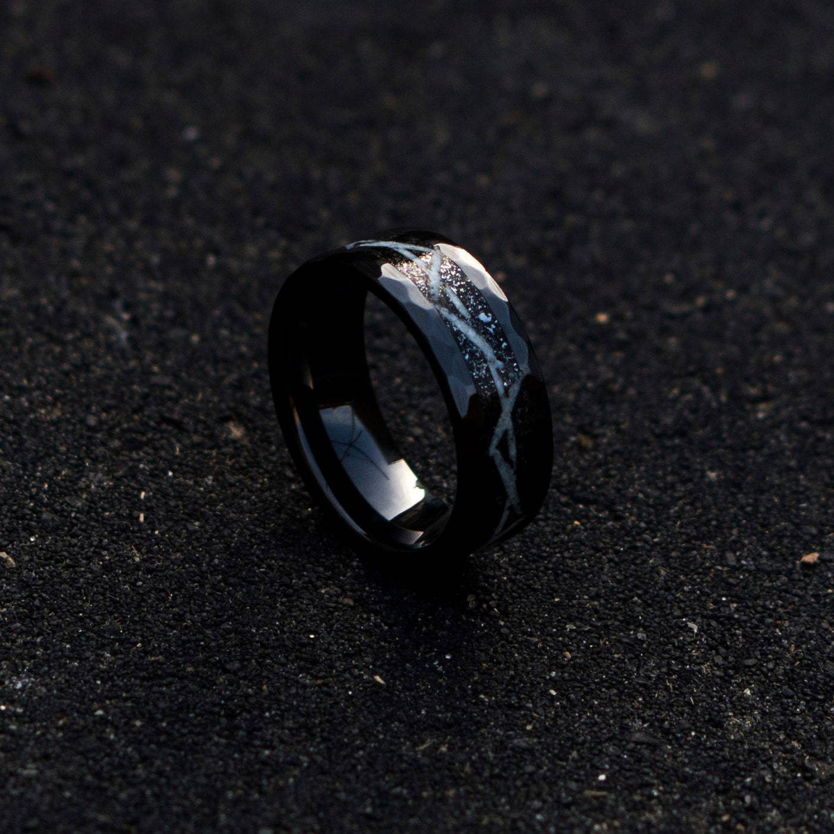 Marvel Venom Black Hammerd ceramic ring, wedding, mens wedding band, opal ring, meteorite, meteorite ring, ceramic ring.