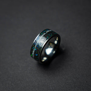 Meteorite Opal Crushed Pearl Silver Tungsten Ring