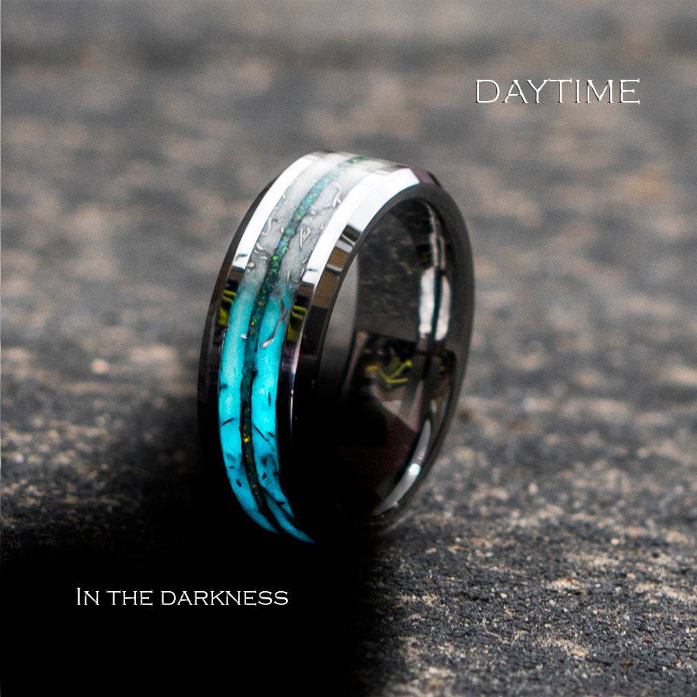 Opal Tungsten Beveled Ring Meteorite Marble
