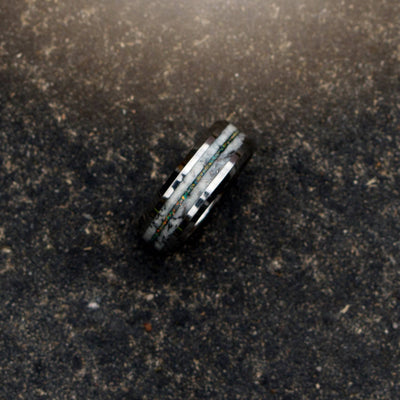 Opal Tungsten Beveled Ring Meteorite Marble