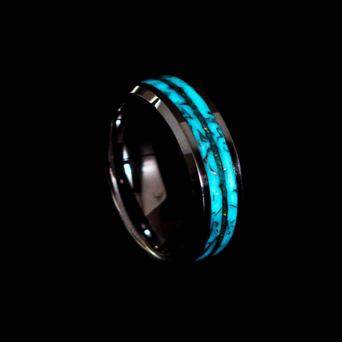 Opal Tungsten Beveled Ring Meteorite Marble