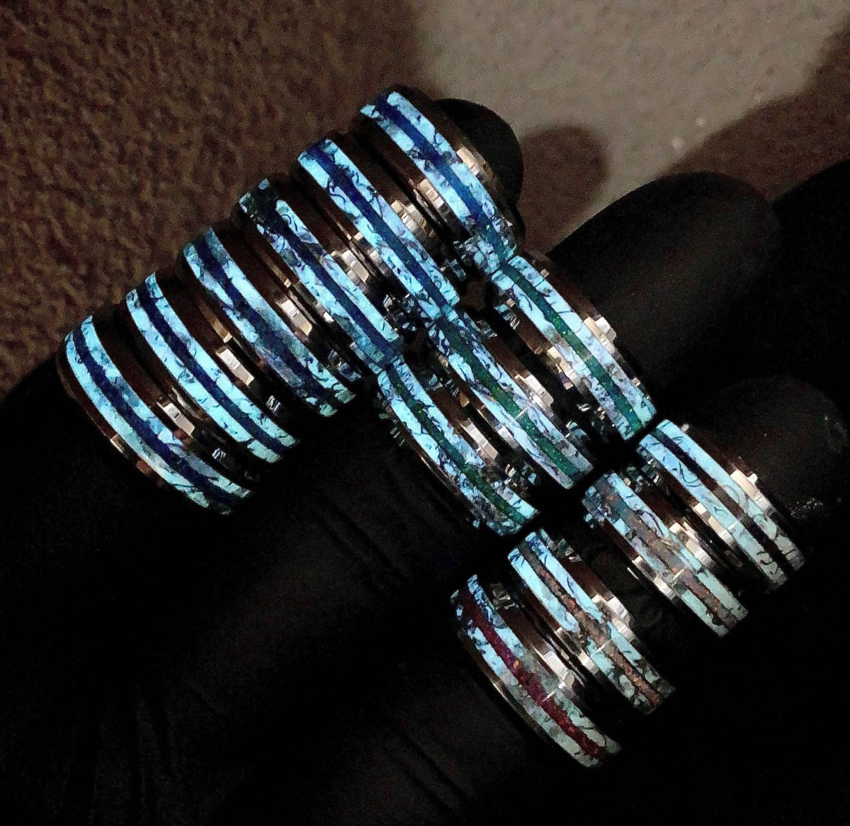 Opal Tungsten Beveled Ring Meteorite Marble