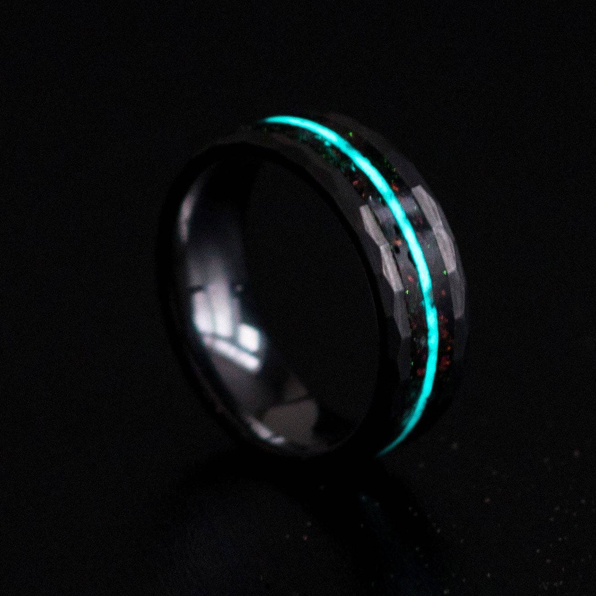 Purple Chameleon Flakes & Aqua Glow Tungsten Ring