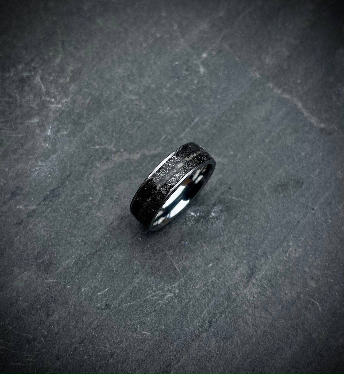 Rare cape york meteorite tungsten ring.