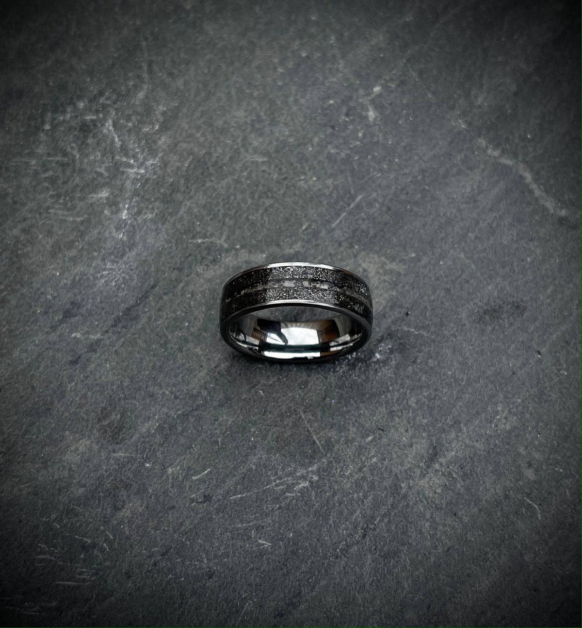 Rare cape york meteorite tungsten ring.