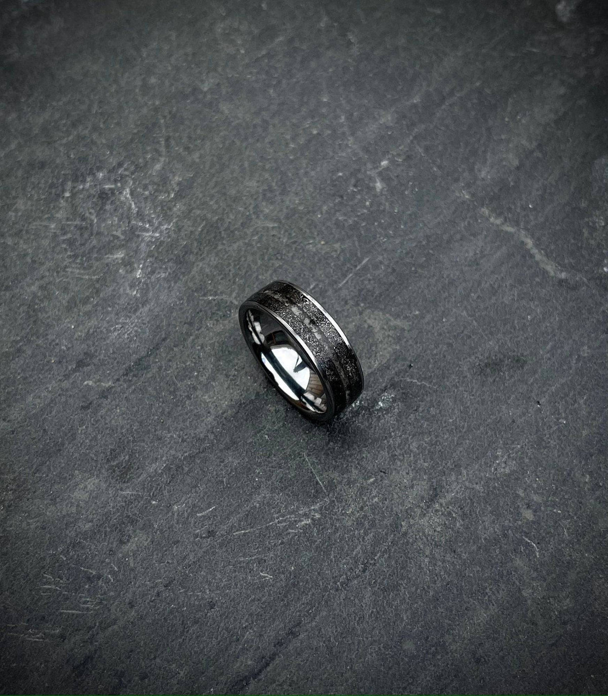 Rare cape york meteorite tungsten ring.