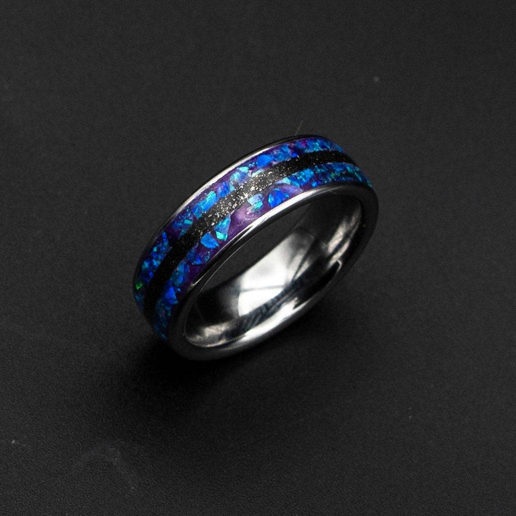 Sleepy Lavender Opal Silver Tungsten Ring