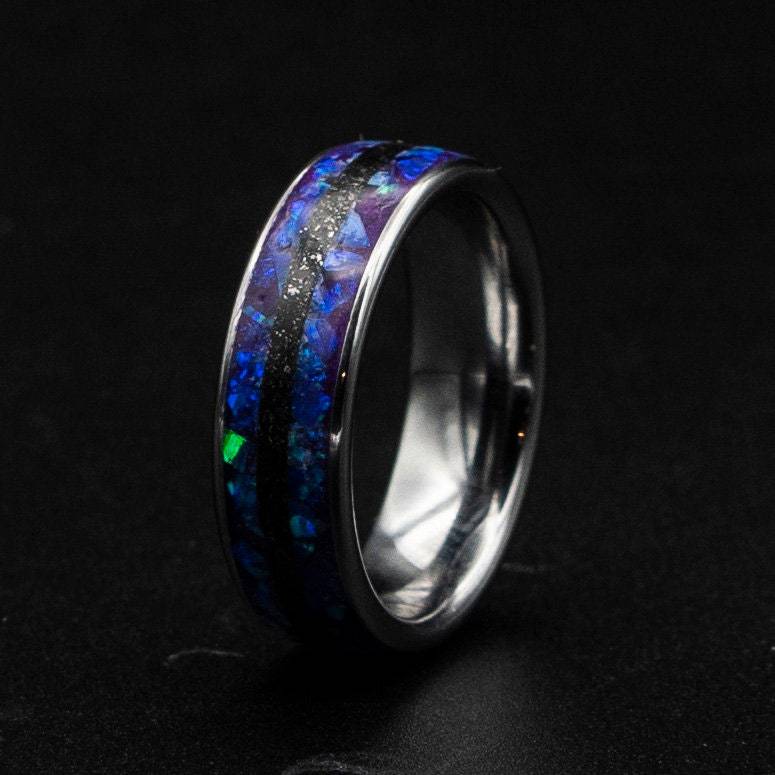 Sleepy Lavender Opal Silver Tungsten Ring