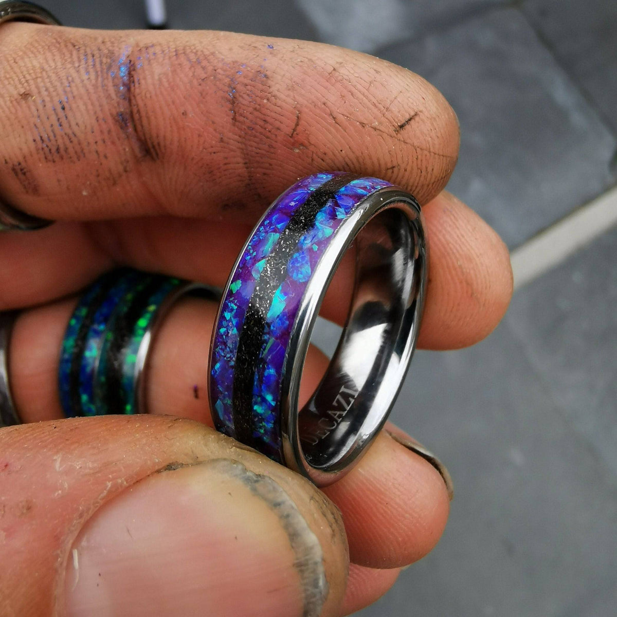 Sleepy Lavender Opal Silver Tungsten Ring