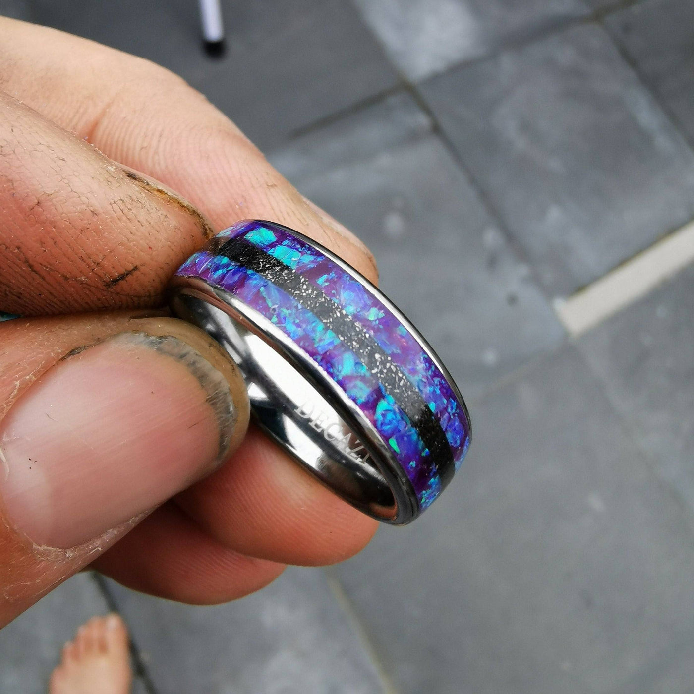Sleepy Lavender Opal Silver Tungsten Ring