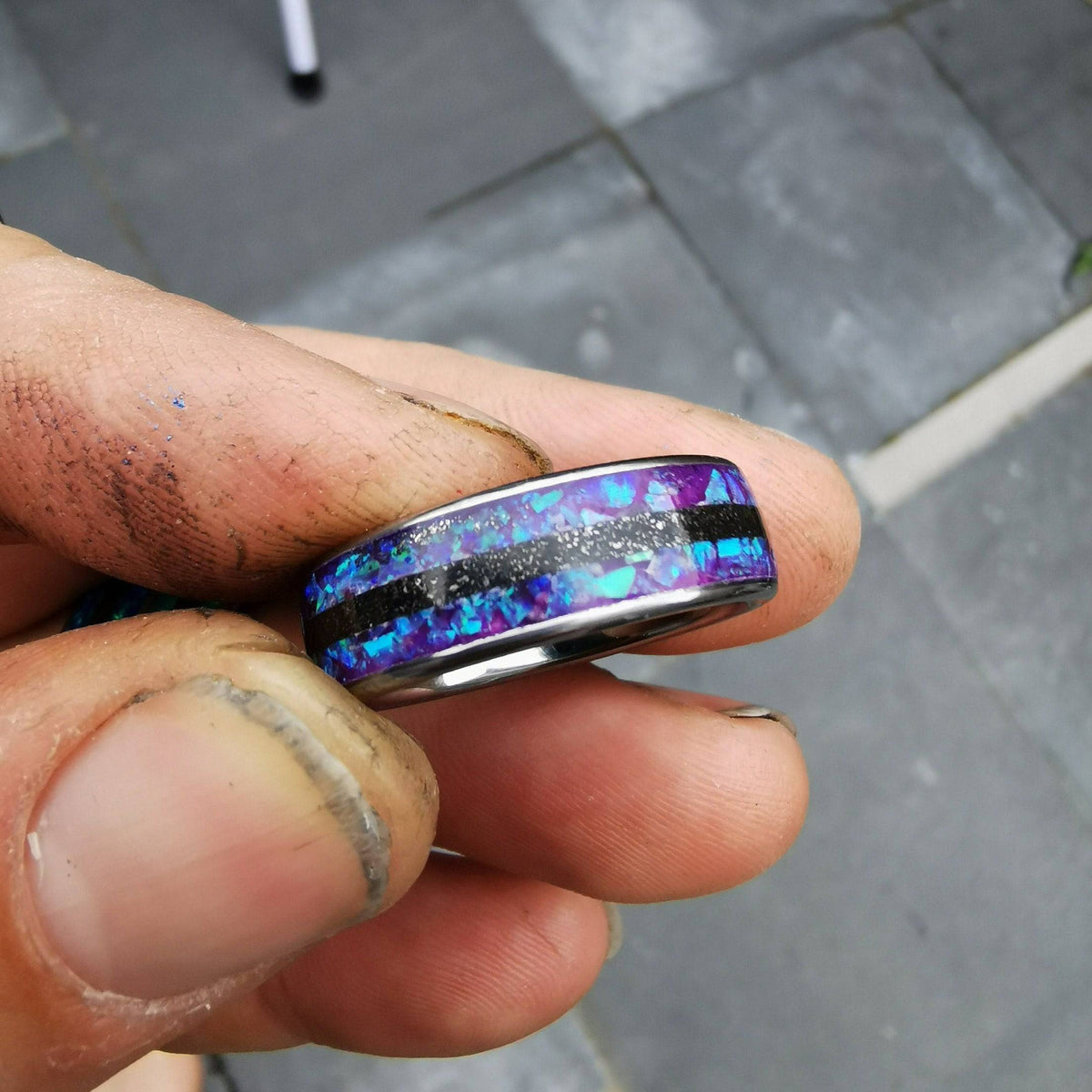 Sleepy Lavender Opal Silver Tungsten Ring