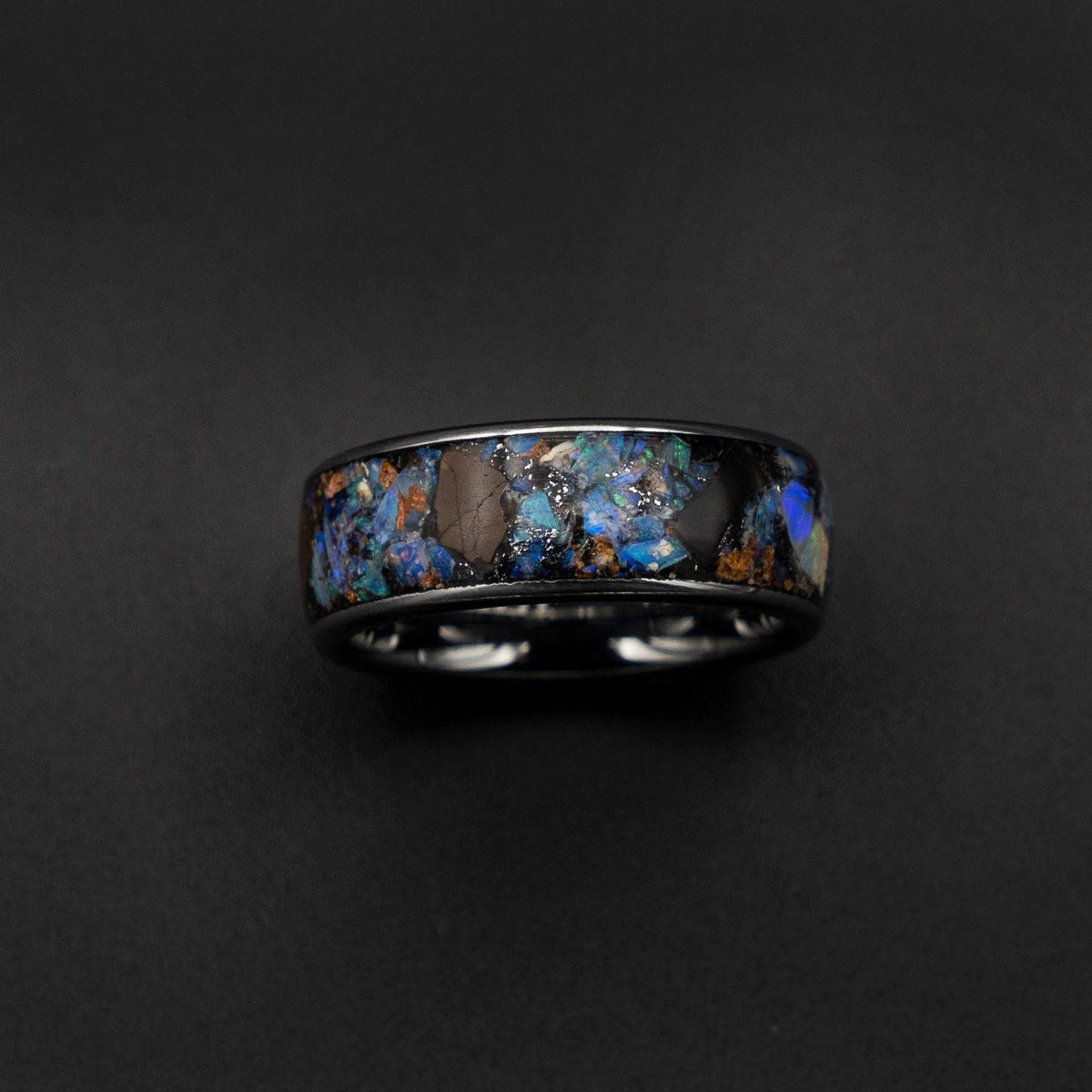 T Rex Fossil Genuine Australian Opal Tungsten Ring