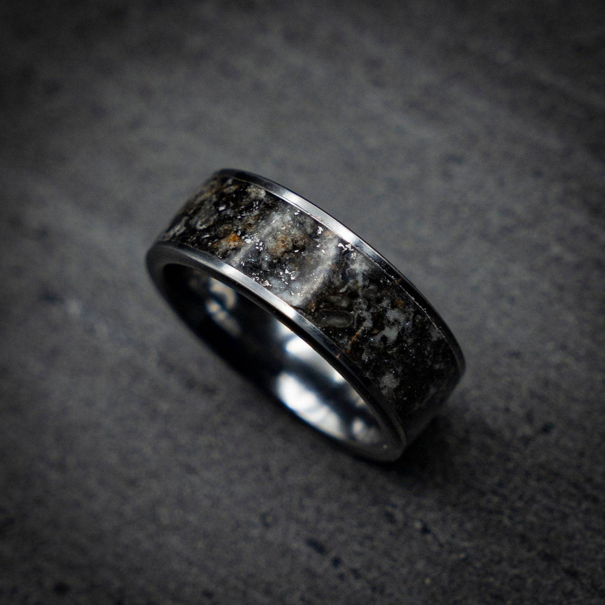 Tungsten Meteorite shavings ring