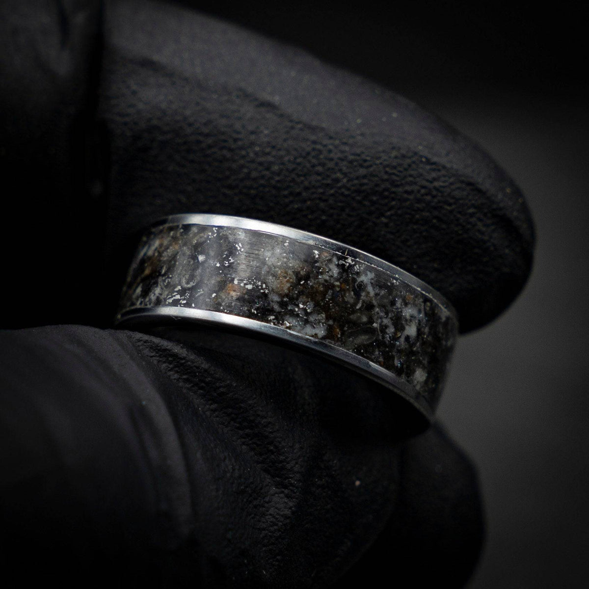 Tungsten Meteorite shavings ring