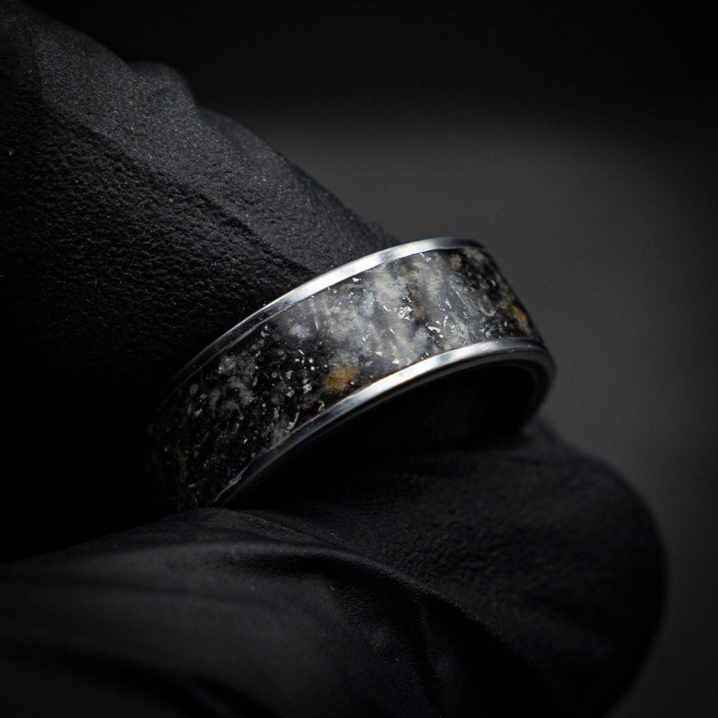 Tungsten Meteorite shavings ring