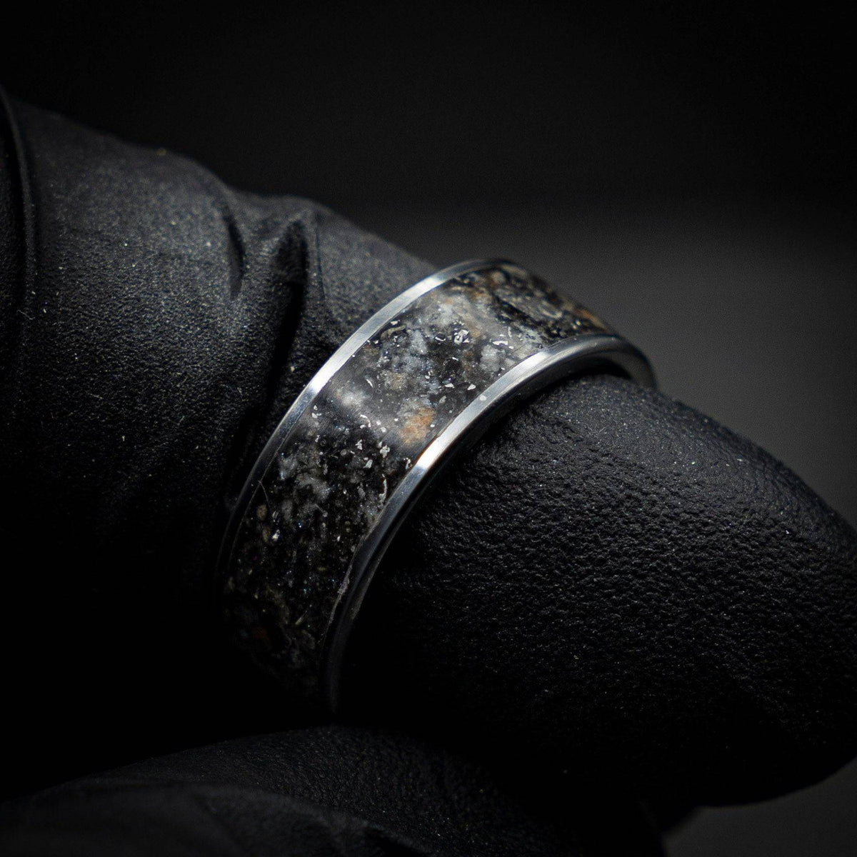Tungsten Meteorite shavings ring